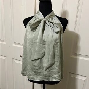 Green Relaxed Sleeveless Tie Front Blouse